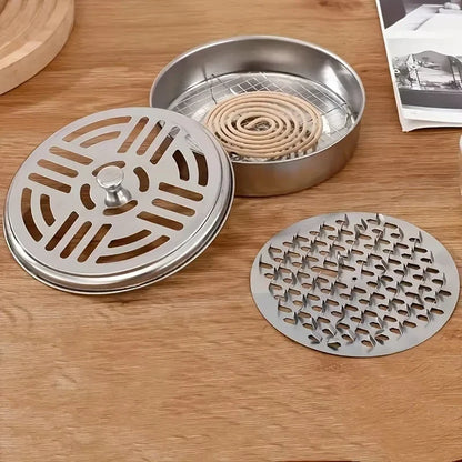 Stainless Steel Mosquito Coil Holder with Lid | Portable Outdoor Mosquito Repellent Burner