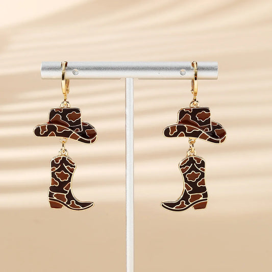 Western Cowboy Boots and Hat Drop Earrings | Vintage Punk Jewelry for Women