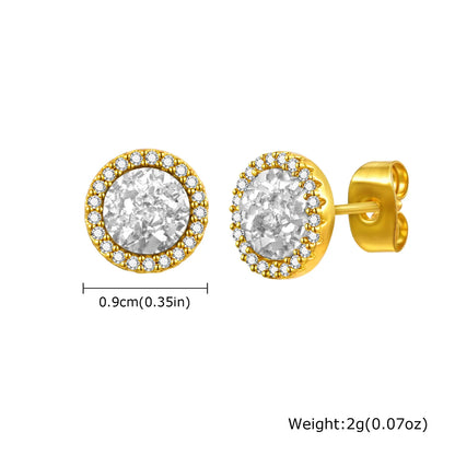 Shattered Zircon Stud Earrings for Men Boys | Hypoallergenic Round Minimalist Jewelry Gift