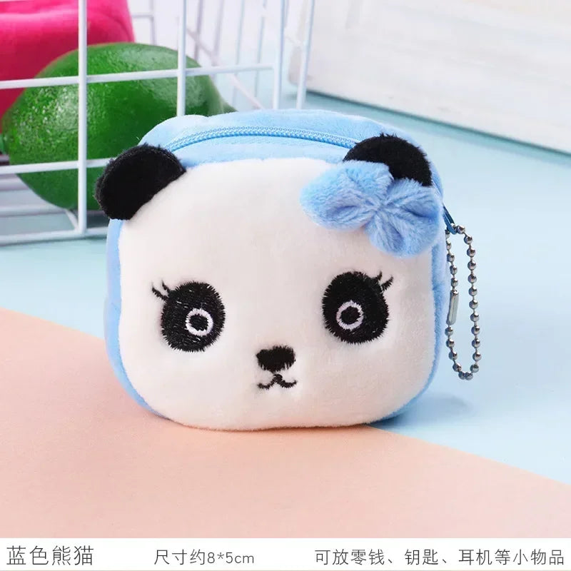 Cute Animal Plush Coin Purse | Zipper Change Purse with Keychain Mini Wallet