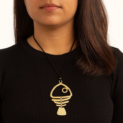 Matte Golden Fishbone Pendant Necklace | Bohemian Punk Long Chain for Women