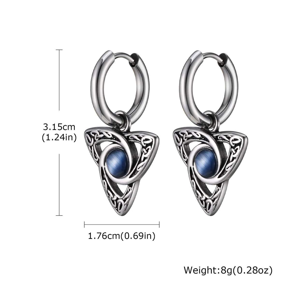 Geometric Triangle Earrings for Men | Viking Natural Stone Huggies Hoop Earrings