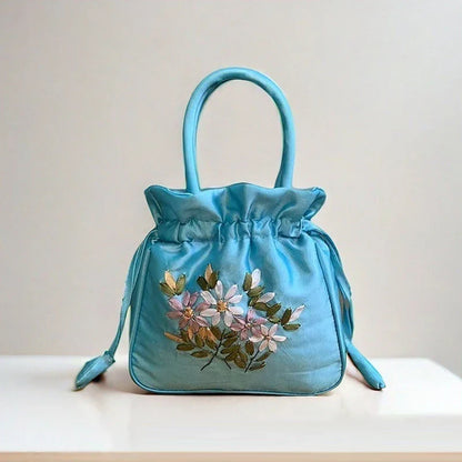 ZTBBAO Embroidered Flower Bucket Bag | Small Top Handle Handbag for Women