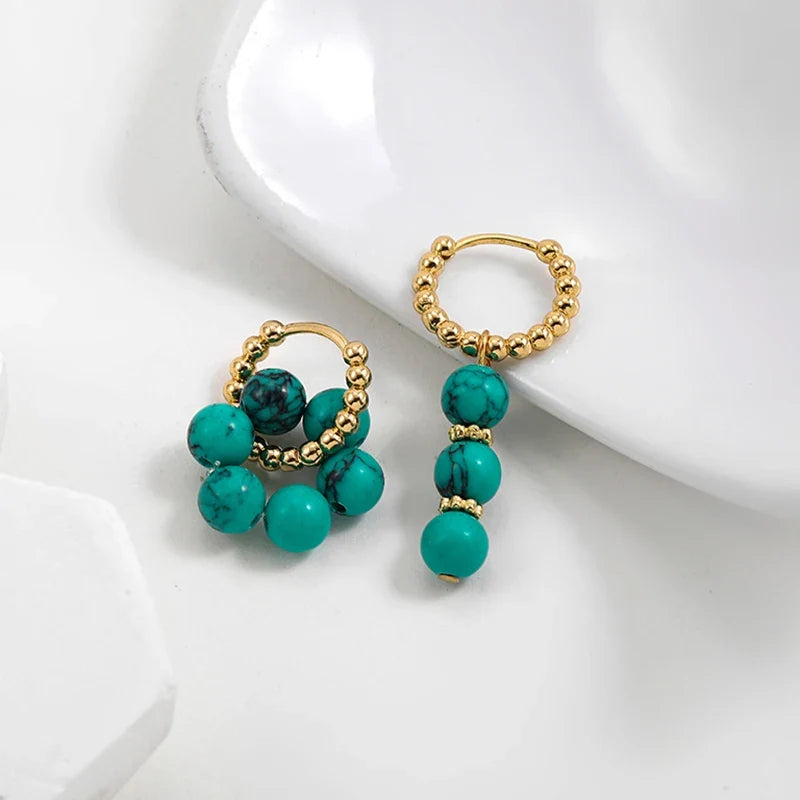Trendy Asymmetry Pearl Drop Earrings | Stainless Steel Huggie Hoops for Women