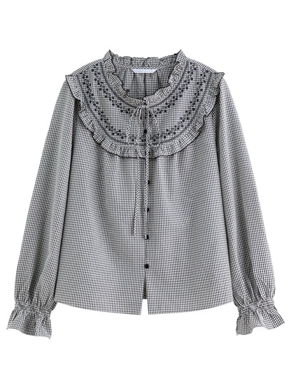 Ruffled Plaid Shirt Sweet Autumn Long Sleeve