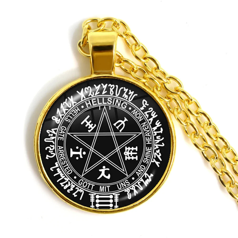 Gothic Alucard Pentagram Pendant Necklace | 25mm Glass Cabochon Statement Jewelry
