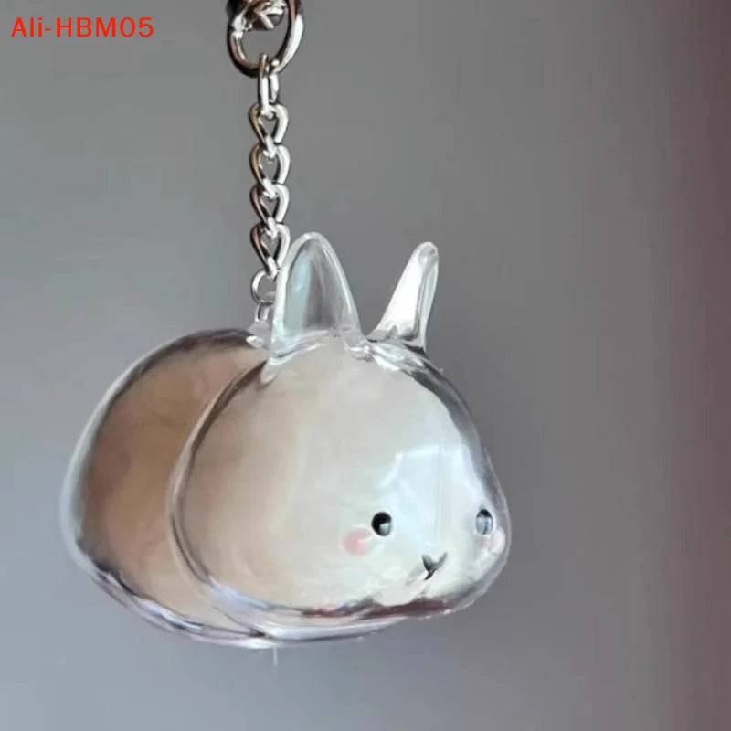 Transparent Rabbit Fur Storage Box Keychain | Pet Memorial Keepsake