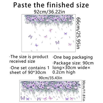 Purple Flower Wall Stickers Self Adhesive | Nordic Art Forest Butterfly Decals for Kids Room
