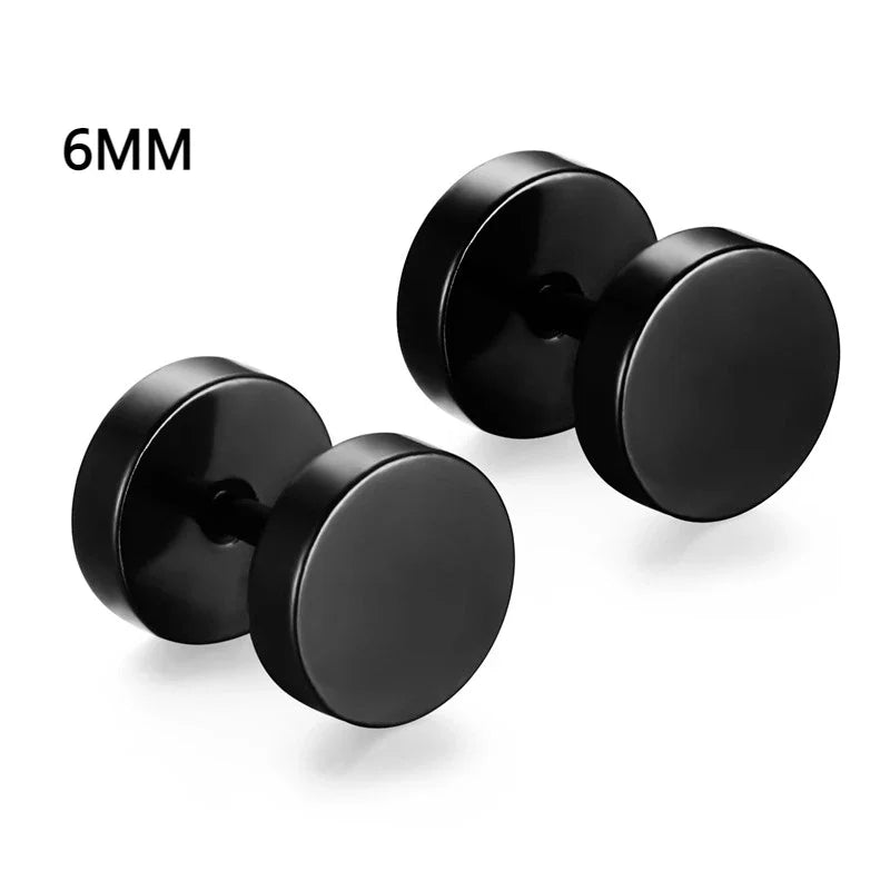 Unisex Punk Black Stainless Steel Hoop Earrings | Gothic Fake Earring Set