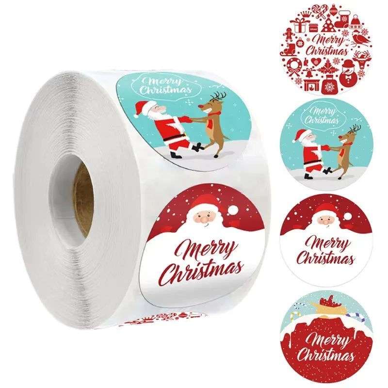 Merry Christmas Stickers | Round Roll Sticker Pack for Gift Wrapping and DIY Crafts
