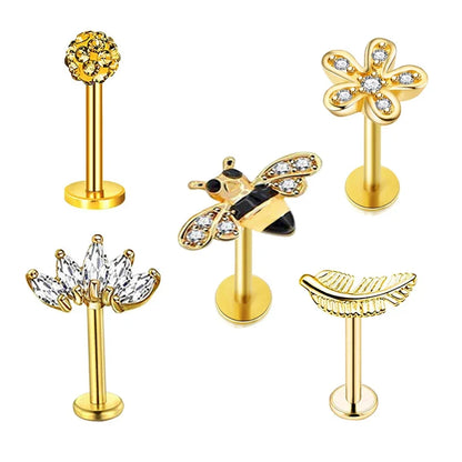 5pcs Tragus Stud Earring Set | Heart CZ Cartilage Piercing Jewelry