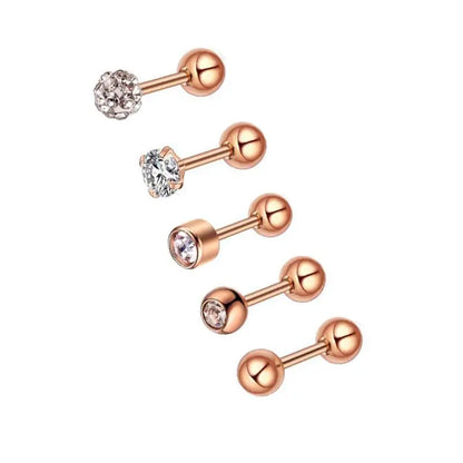 5PCS Heart Tragus Piercing Stud Earring Set | Small Lobe Stud Earrings Cartilage Piercing Helix Jewelry Barbell Stud Piercing Lot