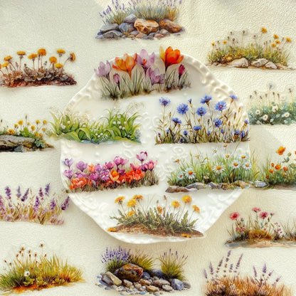 20pcs Flower PET Stickers for Scrapbooking | Green Plants Decorative Stickers