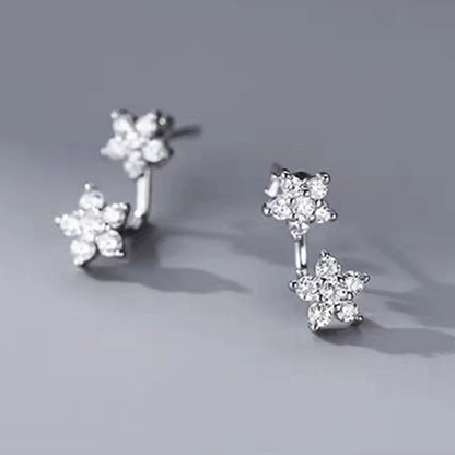 Double Flower Stud Earrings | Screw-Back Crystal Tragus Earrings for Women