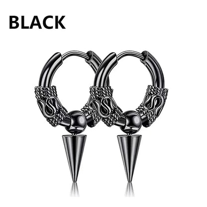 2pc Punk Cross Feather Stud Earrings | Unisex Stainless Steel Hoop Earrings