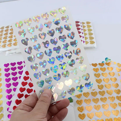 10 Sheets Glitter Heart Stickers | Mini Heart Stickers for DIY Decor