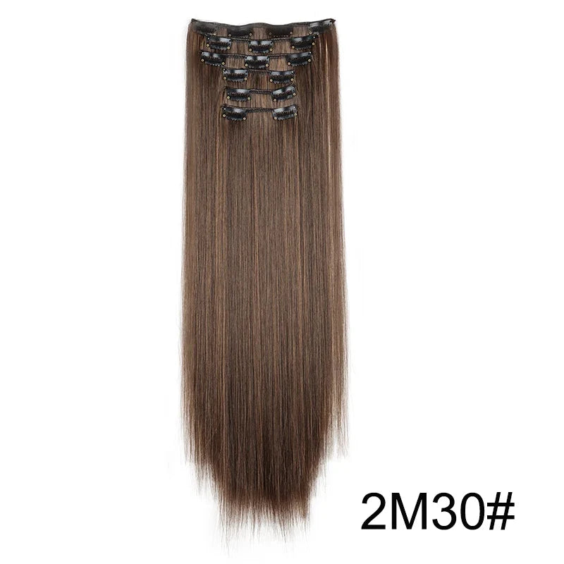 Synthetic 24 Inch Clip In Hair Extensions | Long Straight Blonde Black Heat Resistant Daily Use