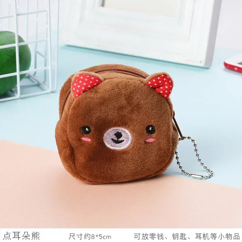 Cute Animal Plush Coin Purse | Zipper Change Purse with Keychain Mini Wallet