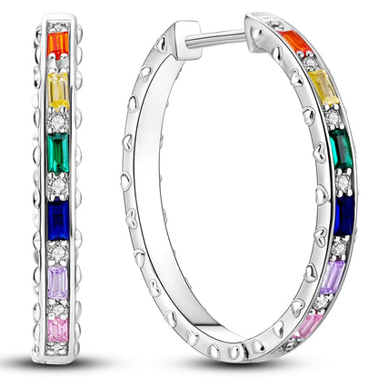 Colorful 925 Sterling Silver Hoop Earrings for Women | Classic Circle Earrings