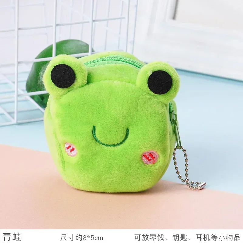 Cute Animal Plush Coin Purse | Zipper Change Purse with Keychain Mini Wallet