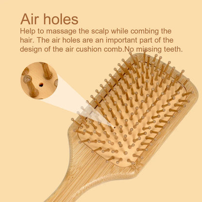 Natural Bamboo Air Cushion Hair Brush with Gift Box - Wooden Massage Comb for Smoothing Detangling Anti-Static Hair Care