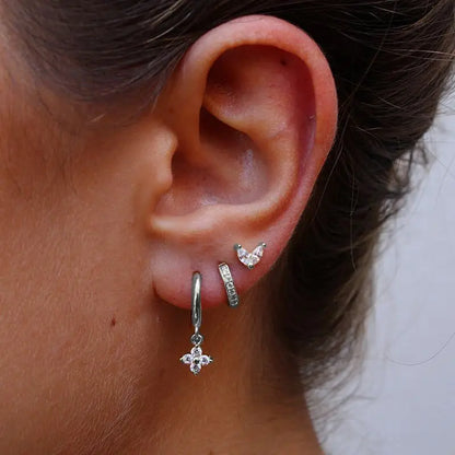 3Pcs Crystal Tragus Stud Earring Set | Flower Cartilage Huggie Earring Bulk Helix Jewelry Women Fashion Heart Lobe Earring Pack