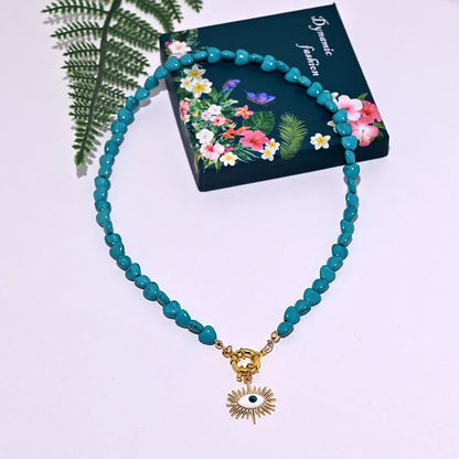 Heart Choker Necklace with Colorful Beads | Bohemian Eye Pendant Set for Women