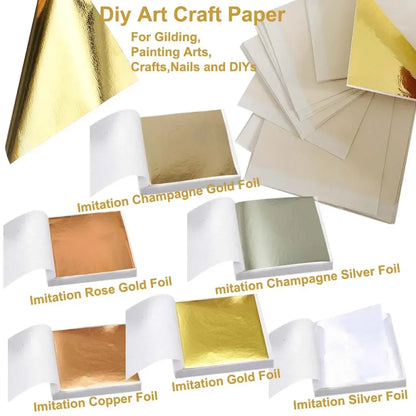 Imitation Gold Leaf Sheets for Crafts | 100pcs Metallic Foil Paper
