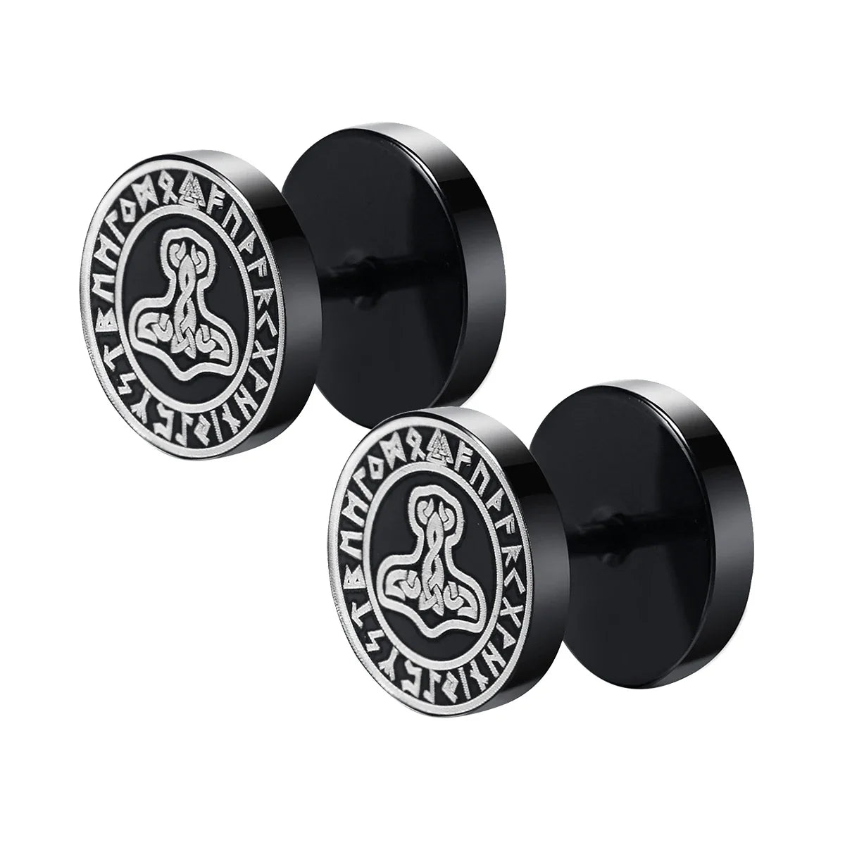 Gothic Norse Viking Runes Stud Earrings for Men | Stainless Steel Punk Jewelry