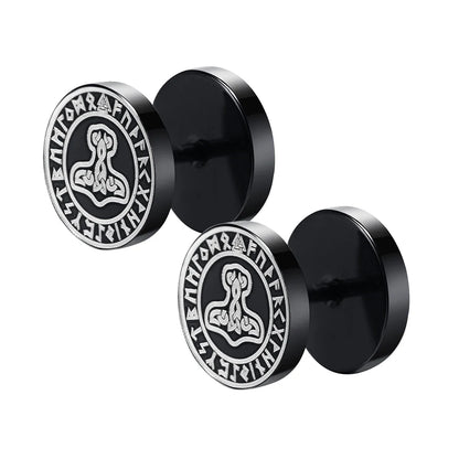 Gothic Norse Viking Runes Stud Earrings for Men | Stainless Steel Punk Jewelry
