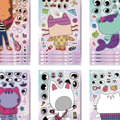 Gabby's Dollhouse Make A Face Puzzle Stickers | 6 Sheets DIY Cartoon Sticker Set