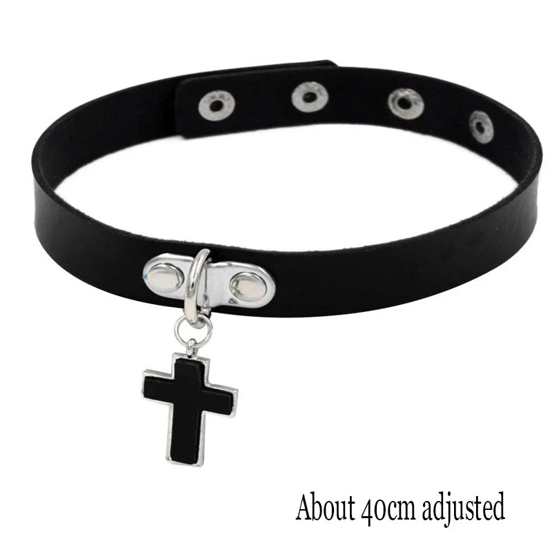 Gothic Bat Heart Lock Punk Choker | Black Leather Collar Necklace