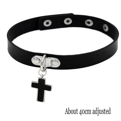 Gothic Bat Heart Lock Punk Choker | Black Leather Collar Necklace
