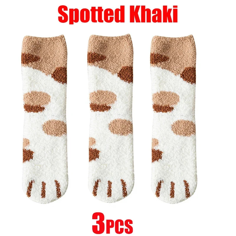 Women Socks Winter Warm Fluffy Socks Cute Animal Claw Cat Paw Footprint Fuzzy Socks Thicken Coral Fleece Home Floor Sleep Socks