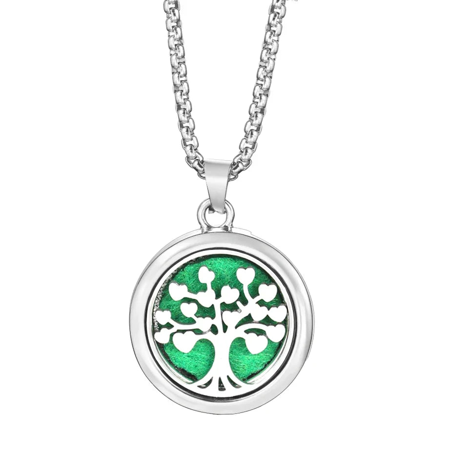20mm Pattern Insert Perfume Pad Locket Necklace | Stainless Steel Aromatherapy Pendant