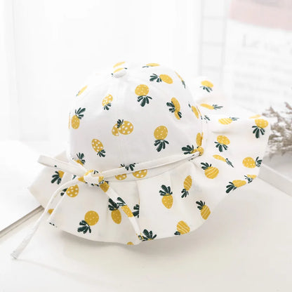 Sweet Baby Summer Hat for Girls | Cotton Fruit Print Kids Bucket Hat with Bowknot