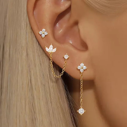 3PCS Stainless Steel Crown Chain Tassel Earring Set | Drop Flower Stud for Women