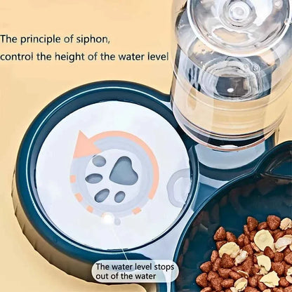 3-in-1 Cat Food & Water Bowl Set with Gravity Water Feeder