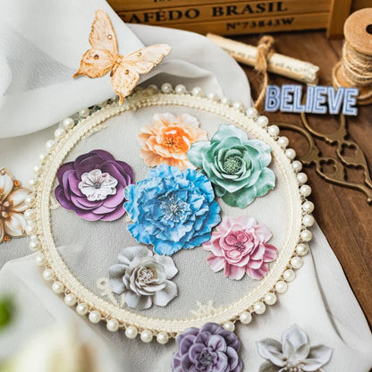 20pcs Hard Card Flower Stickers for Scrapbooking | Floral Craft Decor Set
