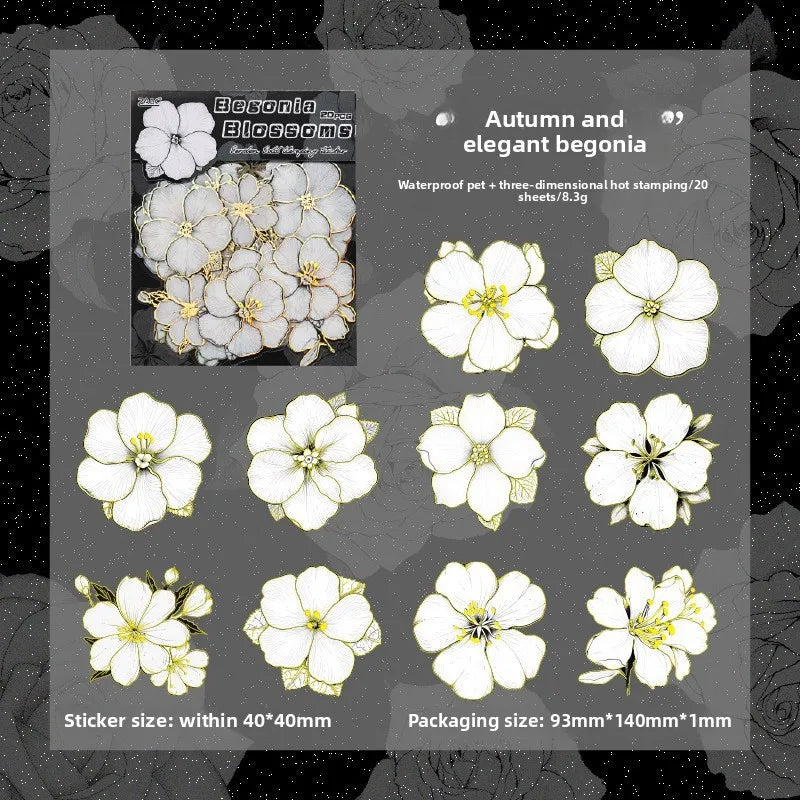 20pcs Flowers Gold Foil Stickers Set | PET Stickers Pack for Scrapbooking, Junk Journals, and Collage Album Decoration