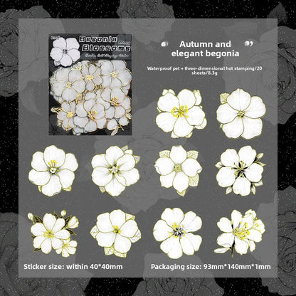 20pcs Flowers Gold Foil Stickers Set | PET Stickers Pack for Scrapbooking, Junk Journals, and Collage Album Decoration