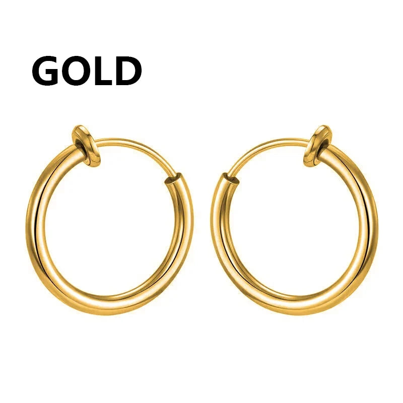 Gothic Hoop Earrings for Men and Women | Stainless Steel Clip-On Ear Cuffs