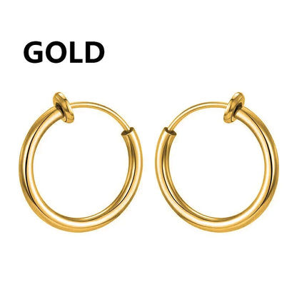 Gothic Hoop Earrings for Men and Women | Stainless Steel Clip-On Ear Cuffs