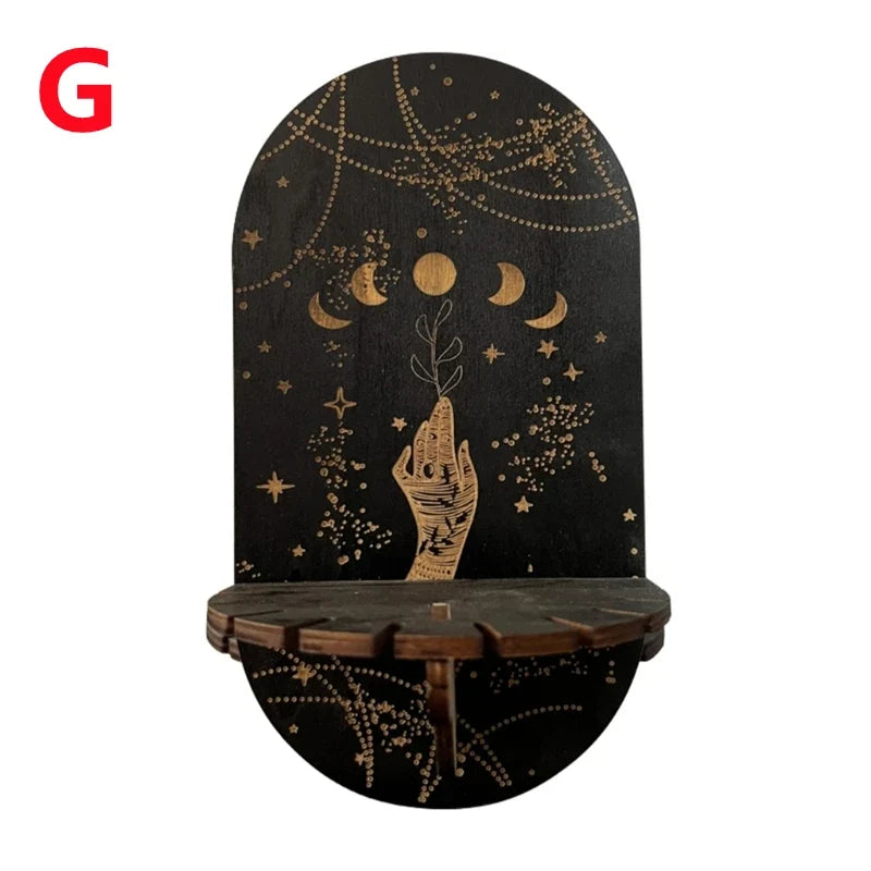 Wooden Crystal Shelf Display Stand | Bohemian Wall Rack for Stones and Jewelry
