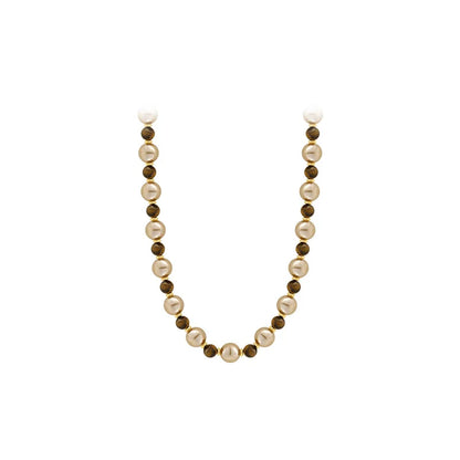 Warm Tiger's Eye Pearl Bead Necklace | Classic Sweater Chain Jewelry