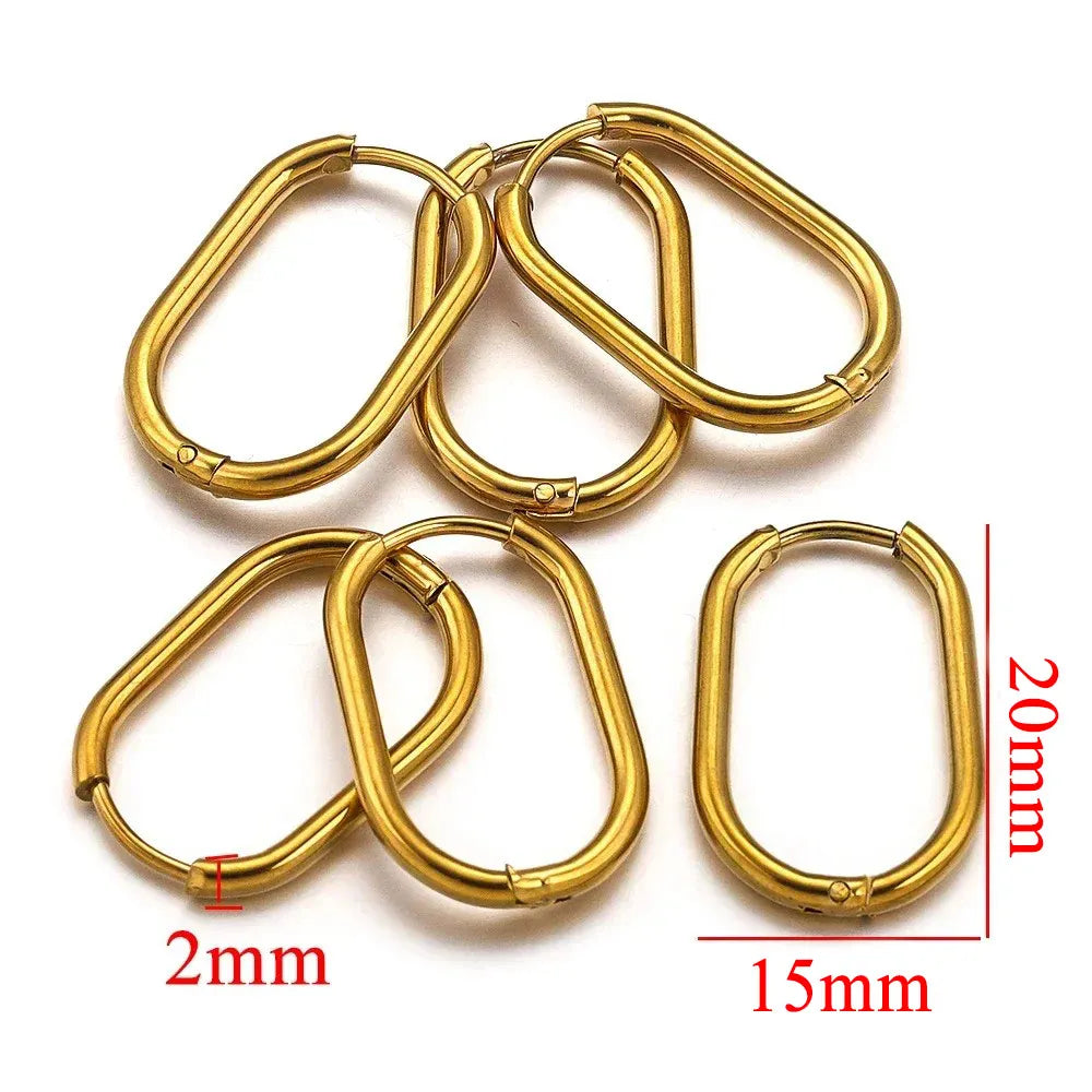 Gold Plated Rectangular Hoop Earrings | 6pcs Stainless Steel Jewelry Findings for DIY