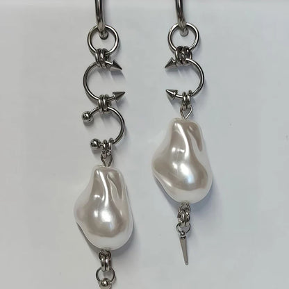 Korean Fashion Irregular Pearl Rivet Earrings | Punk Charm Aesthetic Geometric Earrings