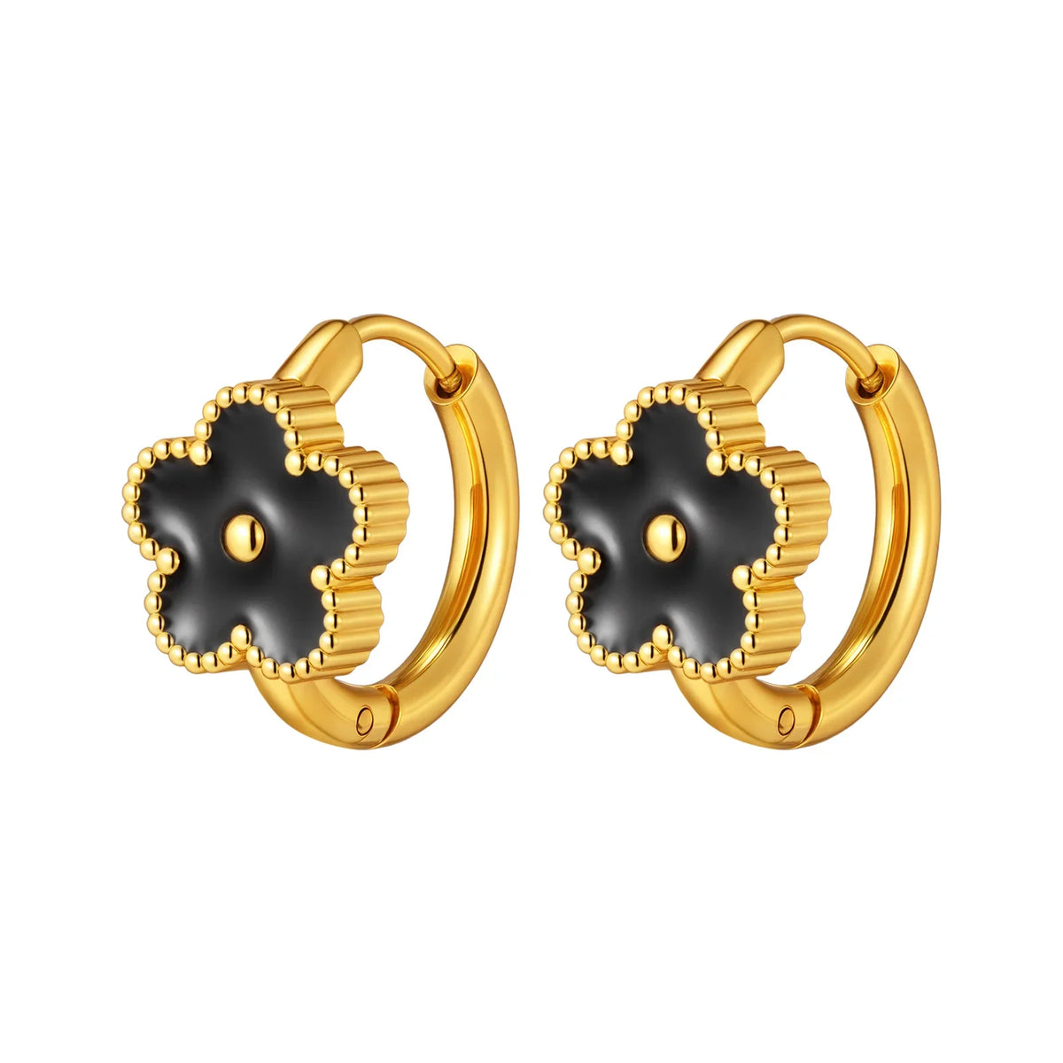 Dainty Lucky Leaf Hoop Earrings for Women Teens | Stainless Steel Flower Hoop Earrings Non Tarnish