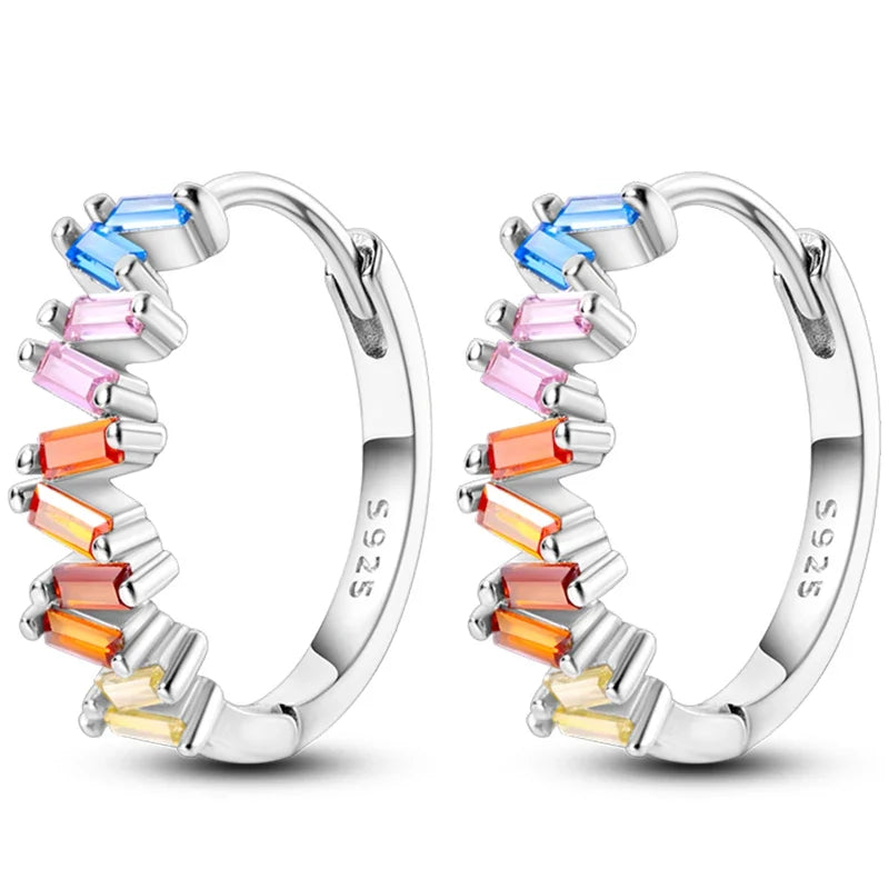 Colorful 925 Sterling Silver Hoop Earrings for Women | Classic Circle Earrings