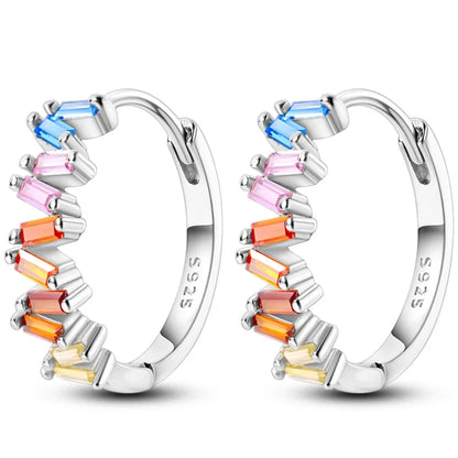 Colorful 925 Sterling Silver Hoop Earrings for Women | Classic Circle Earrings